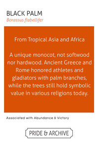 Informational card about Black Palm with text and branding at the bottom.