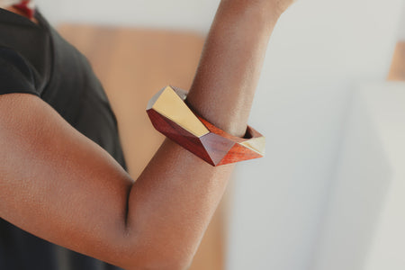 Wood and Brass Bangle on models' arm