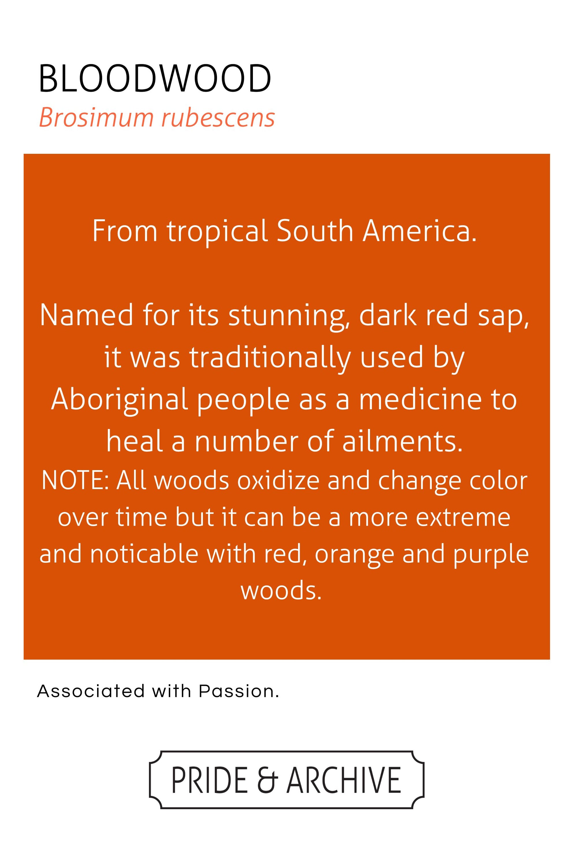 Information about Bloodwood with text and a orange background