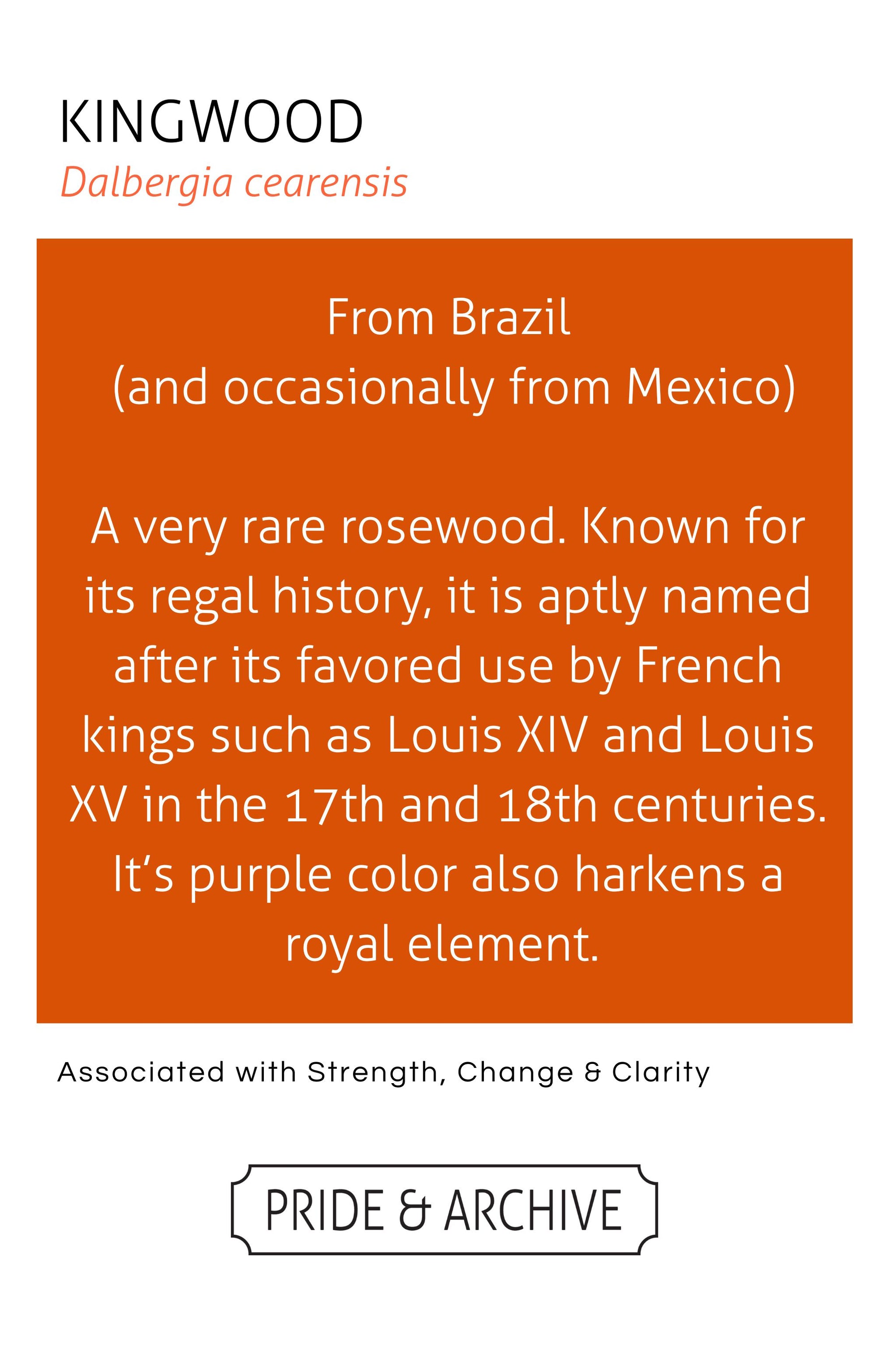 Informational text about Kingwood wood on a white background with orange border