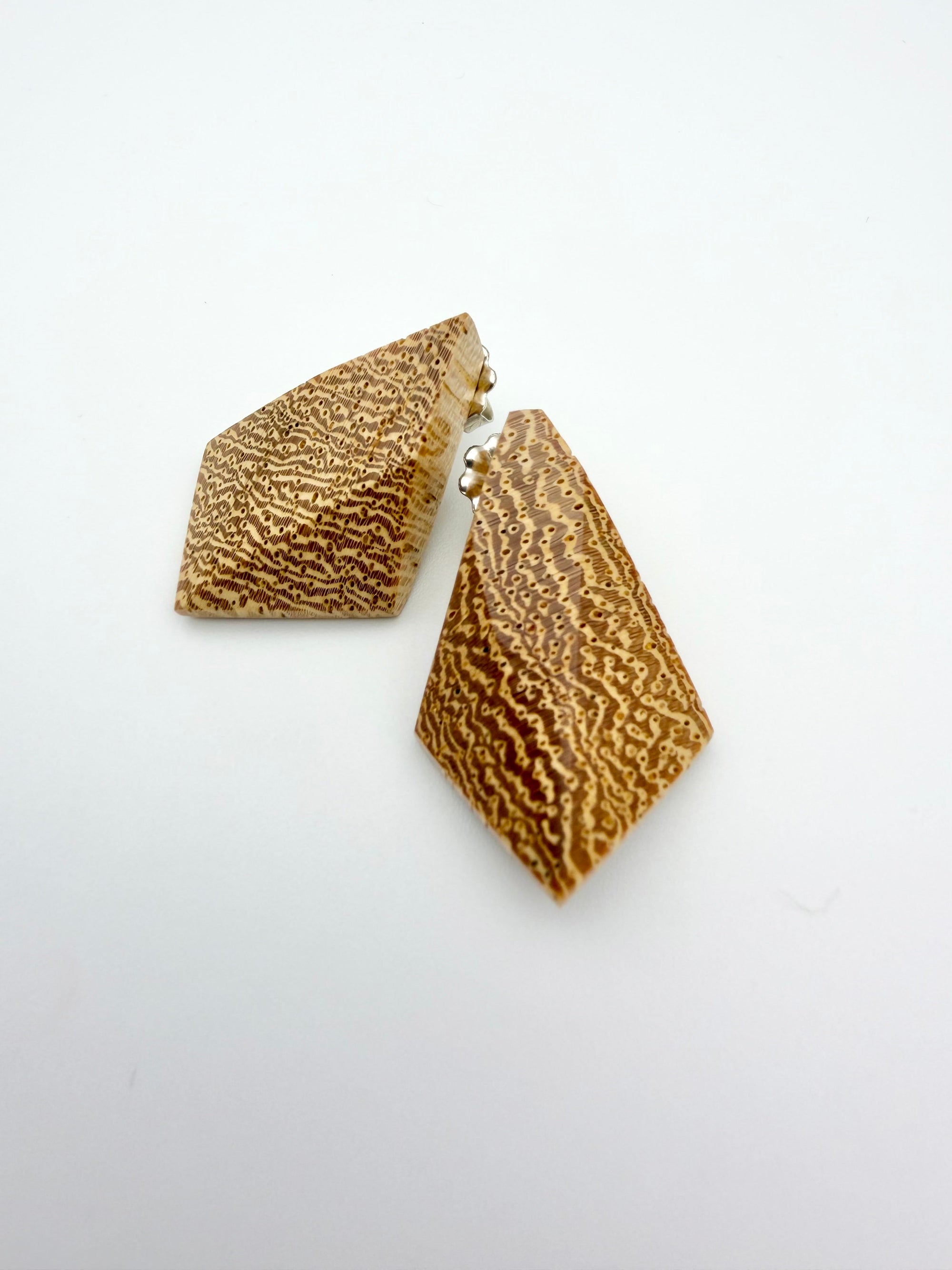 Blonde wood earrings with dramatic end grain. 