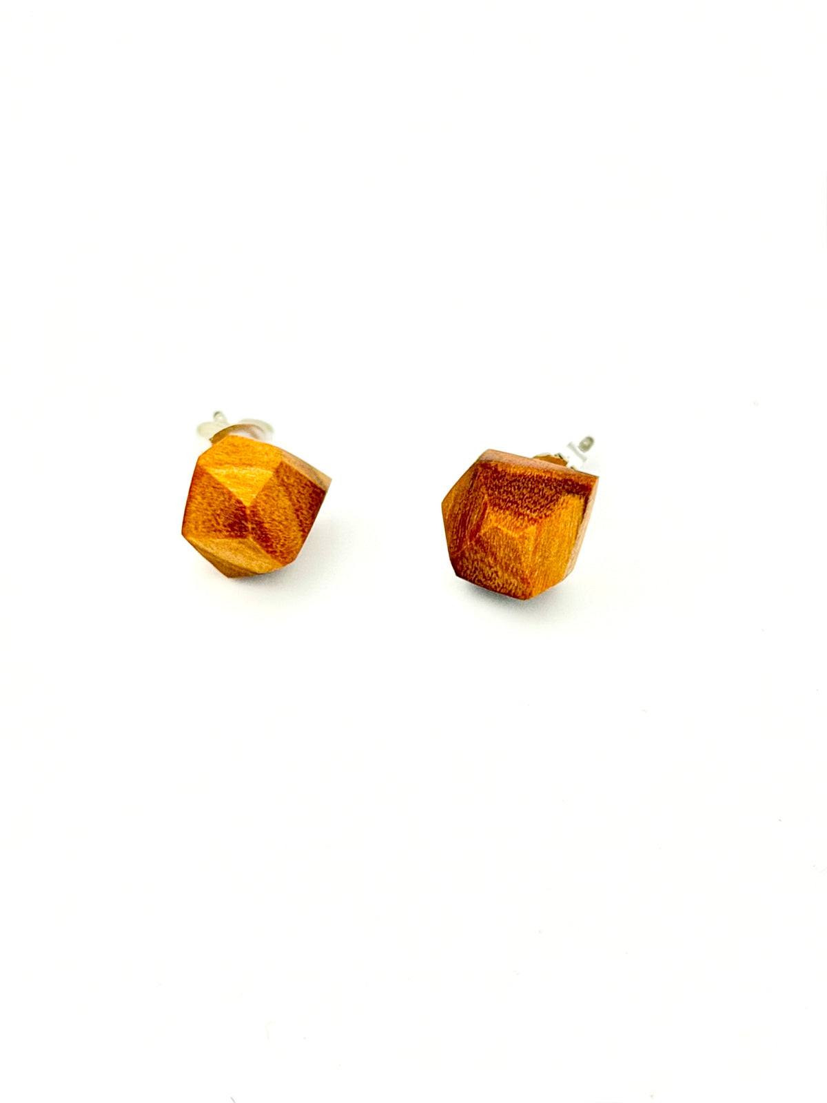 Orange wood geometric Stud Earrings on white background. 