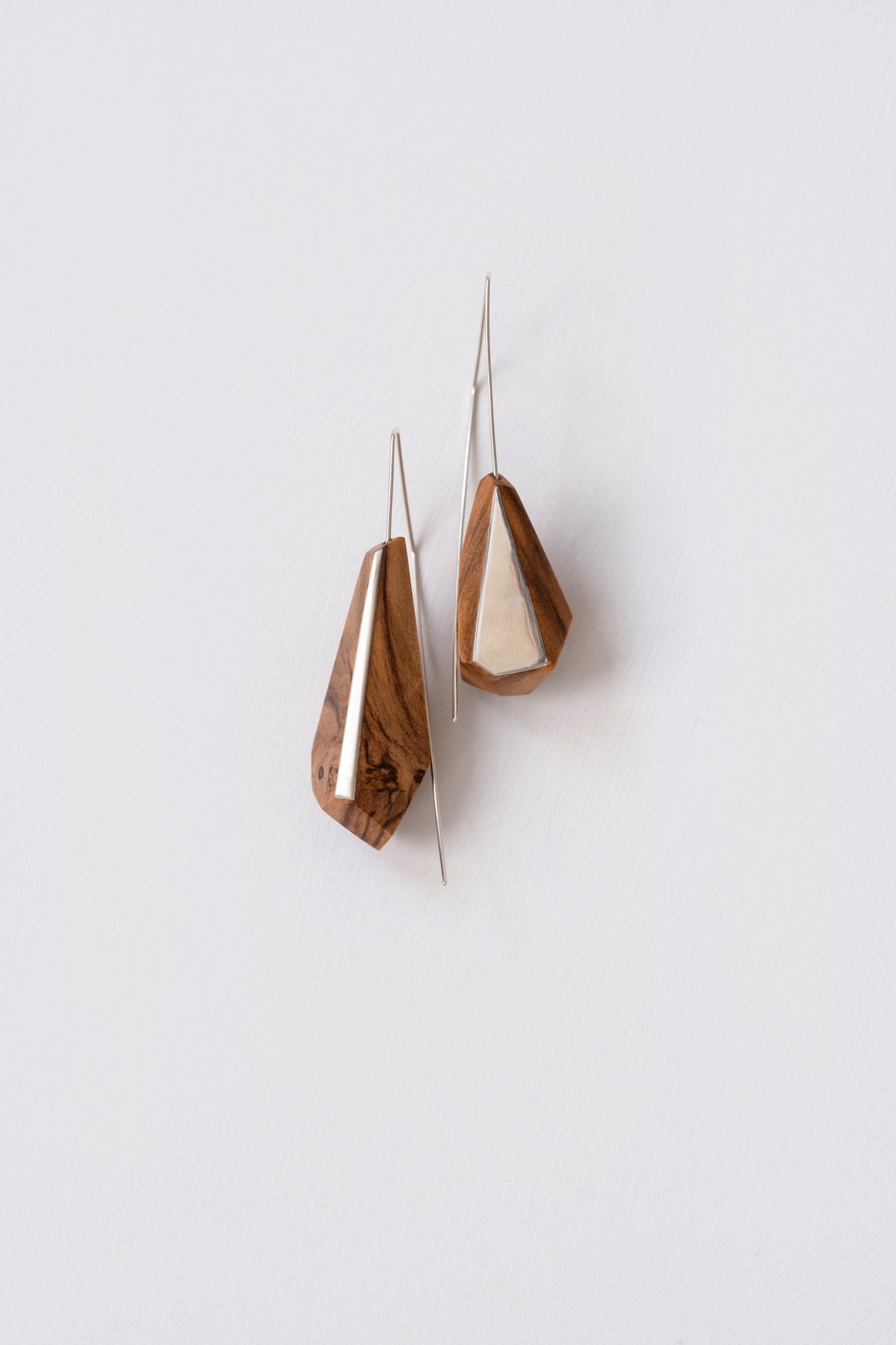 Olive Wood and Silver 3D "Squared" Earrings