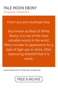 Informational text about Pale Moon Ebony on a white background with an orange box.