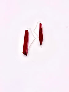 Purple Heart wood and silver earrings on a white background