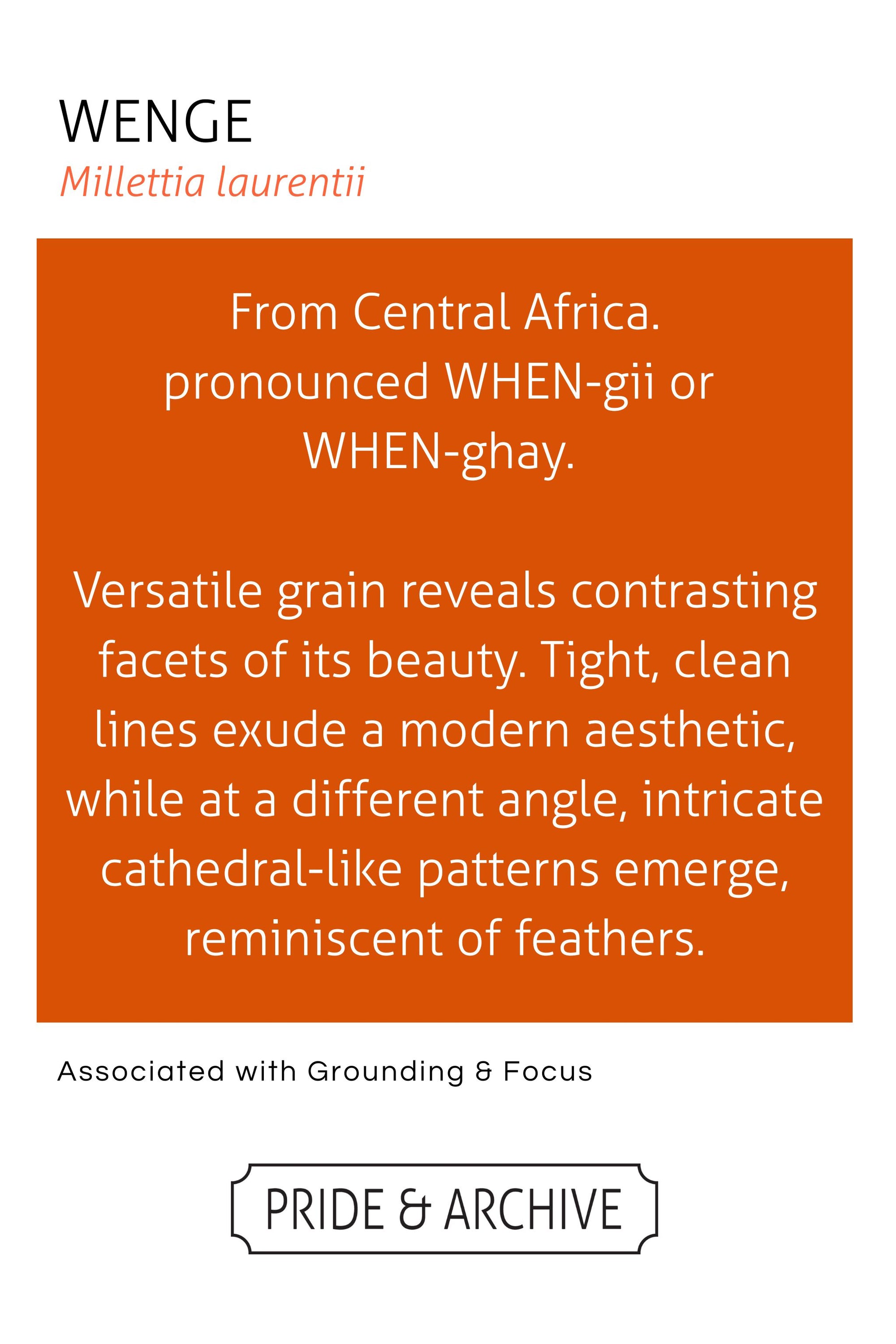 Information about Wenge wood with text and branding on a white background