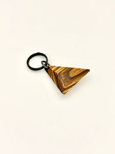 Striped wood keychain with black titanium ring. 